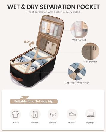 LOVEVOOK Рюкзак для ручної поклажі, 40L, для подорожей, з відділенням для ноутбука, водонепроникний, чорно-бежево-коричневий