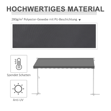 Автономна тентова конструкція, регульована під кутом нахилу, з ручним приводом, металевий каркас, стійка до погодних умов, 4x3 м, сірого кольору