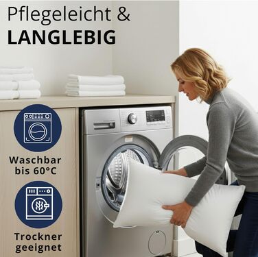 Німецьке пухове подушка 80x80 | 3-камерна подушка 80x80 з пуху та пір'я | М'яка та підходить для алергіків | Ергономічна подушка | Подушка 1x 80x80 см