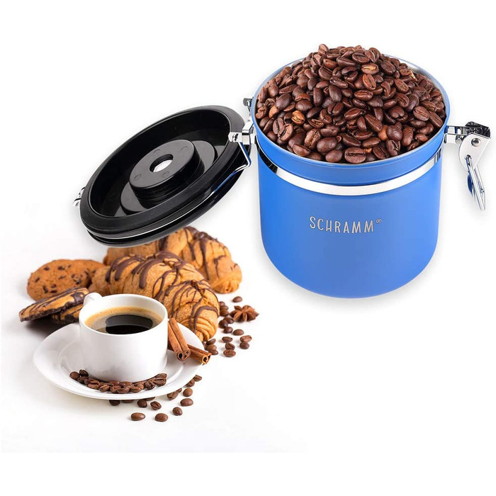 Банка для кави Шрамм об'ємом 1200 мл в 10 кольорах з дозуючою ложкою Висота 12 см кавові банки Контейнер для кави з нержавіючої сталі, Колір (Синій)