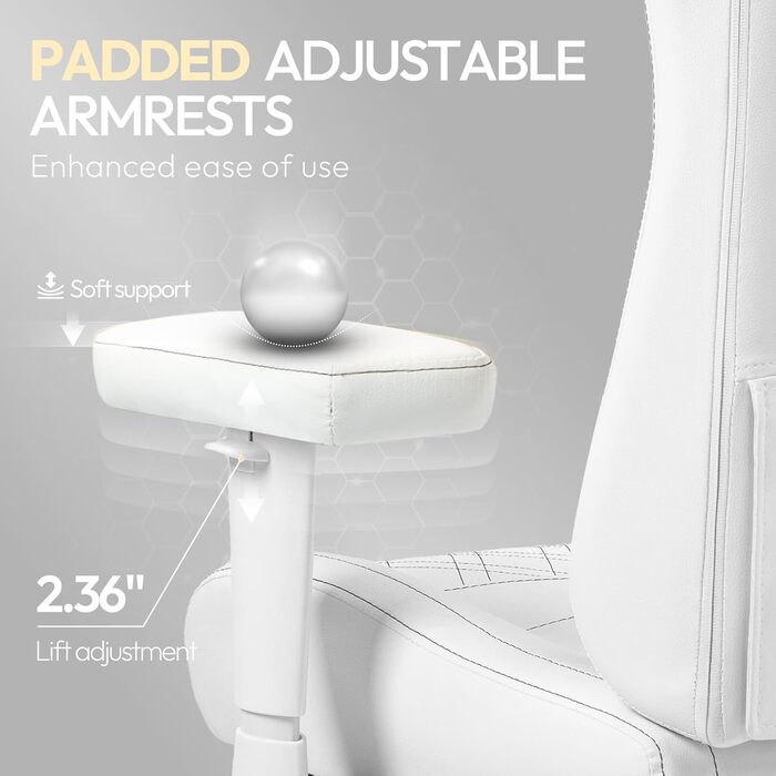 Ігровий крісло Dowinx з масажем та підігрівом, дихаюча спинка, регульоване, з підніжкою, підтримка спини та шиї, чорно-біле