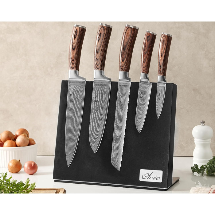 Магнітний тримач для ножів Oleio, чорний. Тримач без ножів з потужним магнітом, нержавіюча сталь, підставка для дамаських та кухонних ножів