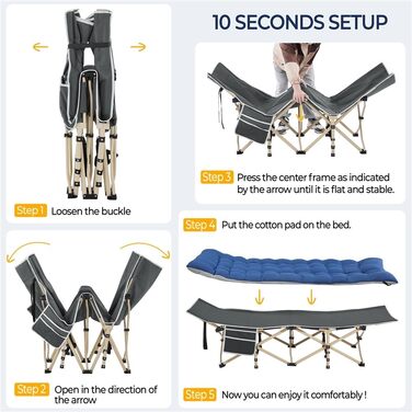 Розкладне кемпінгове ліжко Yaheetech з матрацом та сумкою для перенесення, гостьове ліжко для відпочинку та саду, 191 x 67 см, витримує до 150 кг (Блакитний/Сірий)