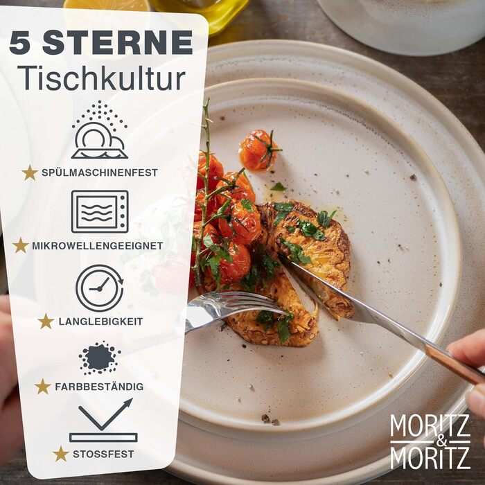 Набір посуду Moritz & Moritz CASTELLO на 4 особи, 20 предметів, бежевий - керамічний посуд: тарілки обідні, десертні, супові, миски та чашки