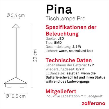 Zafferano Pina - Бездротова LED-лампа для дому та саду з торшетом Corten, сенсорне керування, димер, 2200-3000K, 29 см