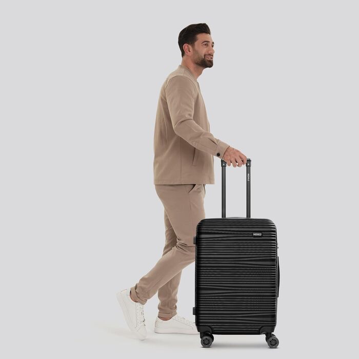 Набір валіз REDOLZ 3 шт. | Чохол з ABS-пластику | Легкі валізи для подорожей | 4 колеса, TSA-замок | Essentials 16 (Чорний, M (67 см))