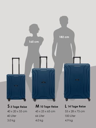 Набір валіз REDOLZ Hartschalen 3-ті, без замка-блискавки, з 3-точковим закриттям, з поліпропілену, 4 подвійні колеса, TSA-замок, для жінок та чоловіків (Essentials 15), Navy Blue, L (75 см)