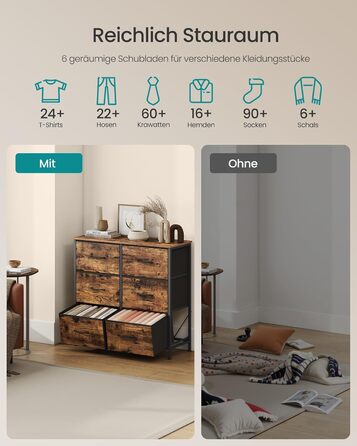 SONGMICS Комод з 8 висувними ящиками, шафа для зберігання, сталь, MDF, флізелін, для спальні, прихожої, вітальні, вінтажний коричневий + чорний, LGS124BH04