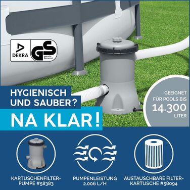 Надувний басейн Bestway Fast Set 396x84 см, круглий, сірий ратан, з фільтр-насосом