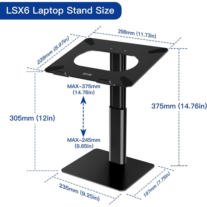 Підставка для ноутбука BESIGN LSX6N, регульована, ергономічна, чорна, 10-15.6