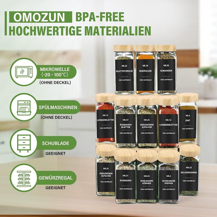 Набір кухонних банок для спецій 24 шт. з етикетками: скляні дозатори 120 мл з ситечком, вологостійкі етикетки, органайзер для спецій у шухляду, чорний