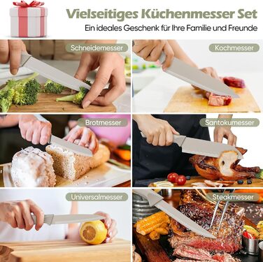Набір ножів Homikit з підставкою: 6 стейк-ніжів, кухонні ножі, ніж для заточування, нержавіюча сталь, кухонний аксесуар