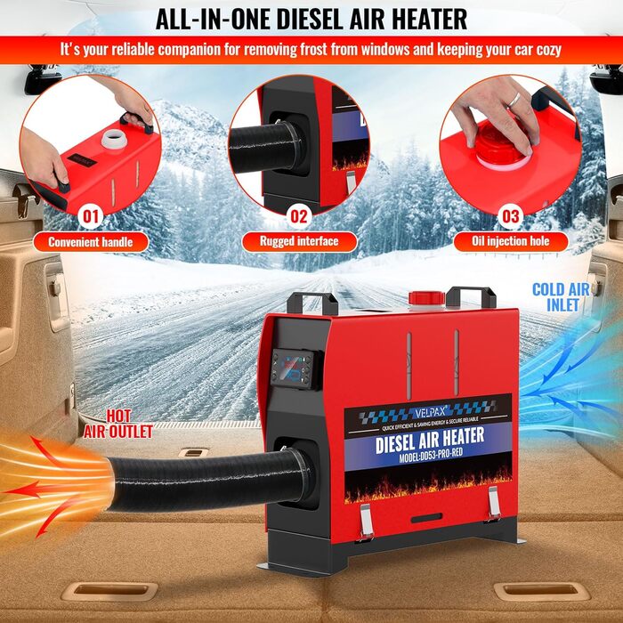 8kW Дизельний Обігрівач з Пультом та LCD-Екраном для Автомобіля, RV, Човна, Вантажівки, 12V