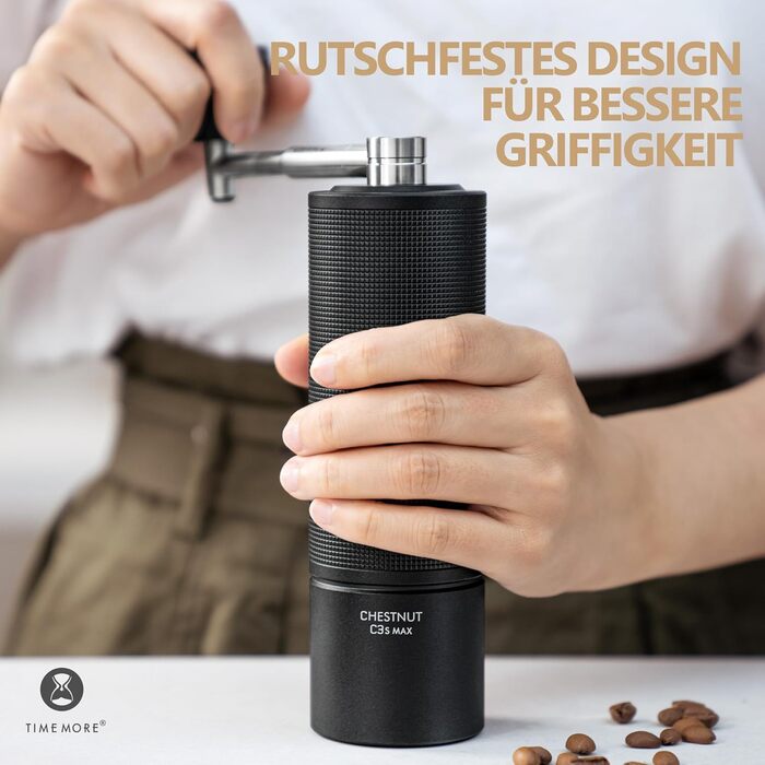 Ручна кавомолка TIMEMORE Chestnut C3S MAX, чорна: для еспресо та френч-прес, з металевим корпусом