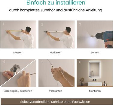 Дзеркало для ванної кімнати EMKE з підсвічуванням 40x60 см LED, антизапарник, холодний/теплий білий, з кнопкою, алюмінієва рама, IP44, енергозберігаюче