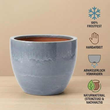 Керамічний горщик Teramico Premium – ручної роботи, морозостійкий, для квітів, 21x18 см, сірий (Октябрь)