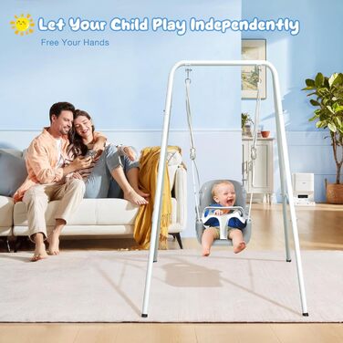 Дитяча гойдалка 2-в-1 з металевим каркасом, безпечний крісло-гойдалка для дому та вулиці (біла)