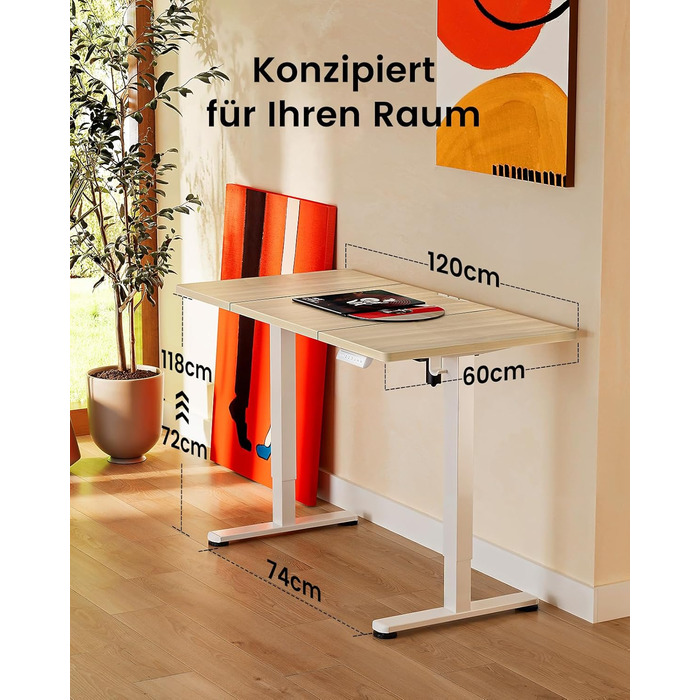 Електричний регульований стіл ErGear 160x80 см з пам'яттю, для дому та офісу, з'єднувальна панель 120x60 см, світле вінтажне дерево