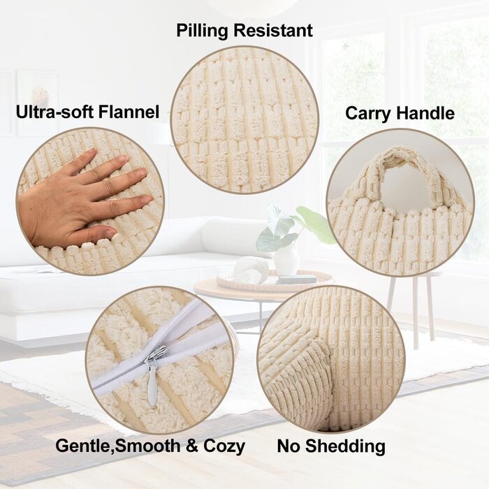 Крісло-мішок Holawakaka для читання та відпочинку з підлокотниками та спинкою, велике, кремове