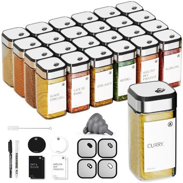 Набір скляних банок для спецій Miorkly 24 шт. з дозатором, 120 мл - органайзер для спецій