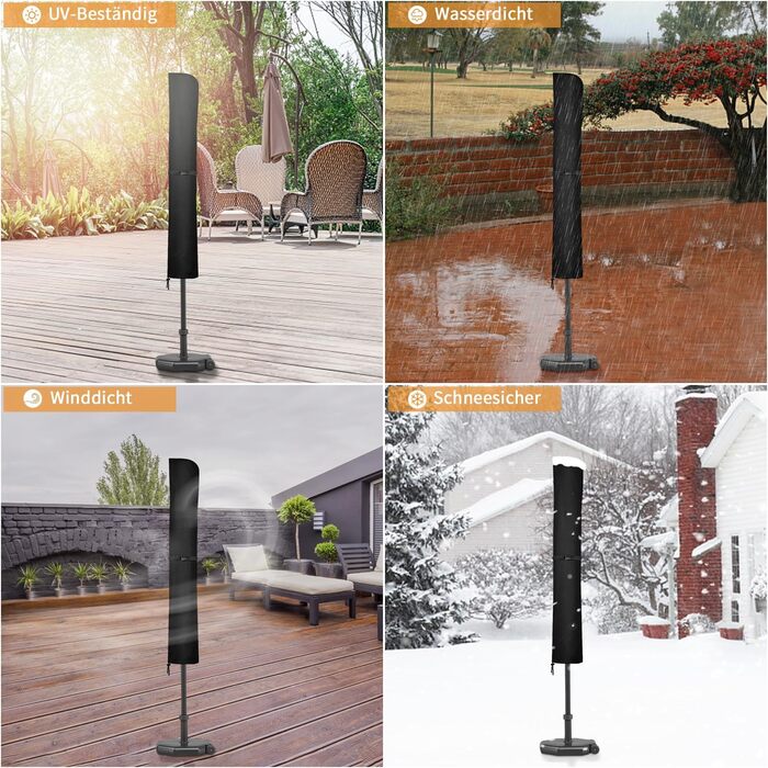 Захисний чохол для парасольки/маркетки Dokon, діаметр до 400 см, водонепроникний, зимостійкий, UV-стійкий, чорний