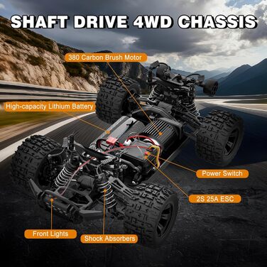 Радіокерований позашляховик FEIMUOSI 1:18 RC Car: LED, 2.4GHz, 2 акумулятори, 20 км/год, для дітей та дорослих (Чорний)