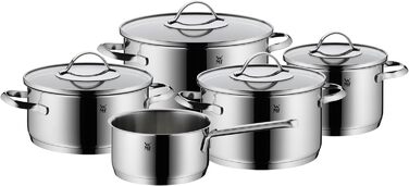 Набір каструль WMF Aparto з нержавіючої сталі Cromargan, 5 предметів, з кришками з термостійкого скла, для індукційних плит, без антипригарного покриття, придатний для миття в посудомийній машині