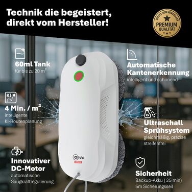 Робот для миття вікон AFR230 з подвійним розпиленням, інтелектуальною навігацією та пультом дистанційного керування, для внутрішніх та зовнішніх вікон, об'єм бака 60 мл, сумка для зберігання, 8 ганчірок