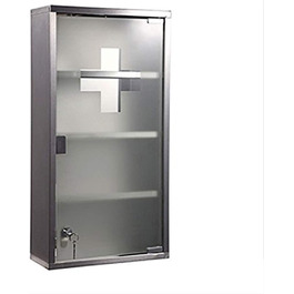 Шафа для ліків з ключем, 60x30x12 см, 4 відділення, металева, з дверцятами зі скла, включаючи 2 ключі (біла)