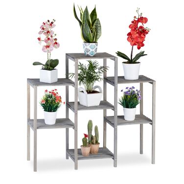 Стелаж для квітів Relaxdays сірого кольору з дерева
