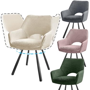 Набір з 4-х обертових стільців для їдальні з підлокітниками, 360° обертання, кухонні стільці, сучасні м'які стільці з тканинною спинкою для кухні, їдальні, спальні, бежеві