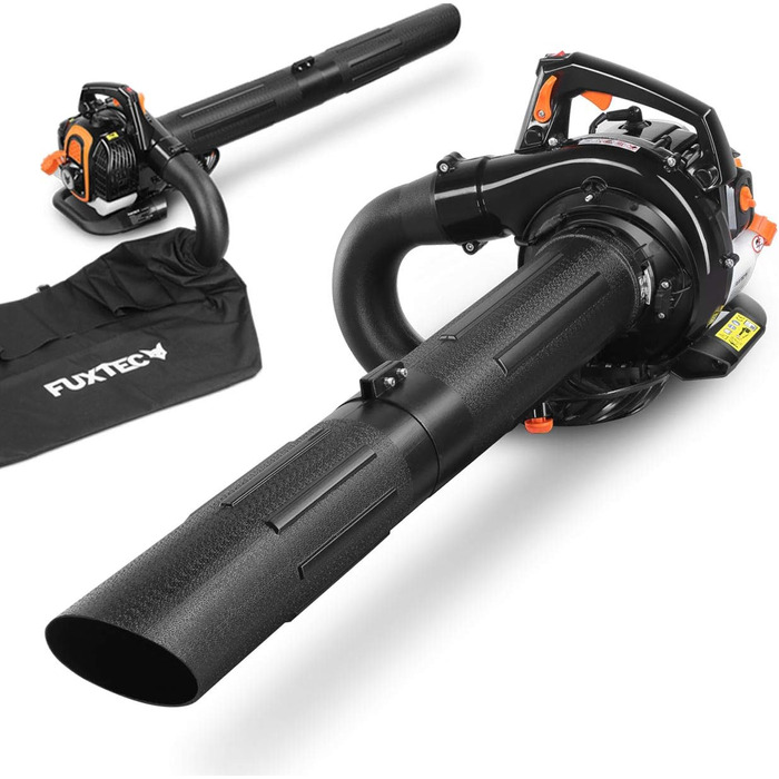 ФУКСТЕК Профі Бензиновий Листозбір/Подрібнювач FX-LBS126P – Листодув та подрібнювач з насадкою для видування, всмоктуючим шлангом та мішком для збору листя 60л – Анти-вібраційна функція – Швидкість повітря 62,7 м/с