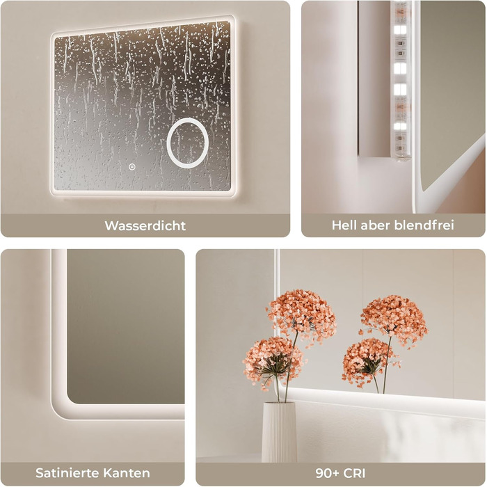 Дзеркало для ванної кімнати S'AFIELINA з підсвічуванням 60x120 см, 3x збільшення, сенсорне керування, IP44, 6500K, холодний білий світ