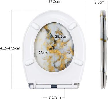 Сидіння Fanmitrk WC з м'яким закриванням, термореактив, швидкознімна застібка, верхнє кріплення, мотив золотого мармуру