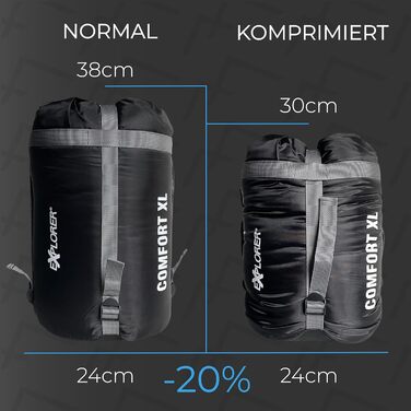 Спальний мішок EXPLORER Comfort XL 3-4 сезони, до -23°C, 350GSM, мумія, для дорослих, 230x85x70 см, для кемпінгу, трекінгу, подорожей