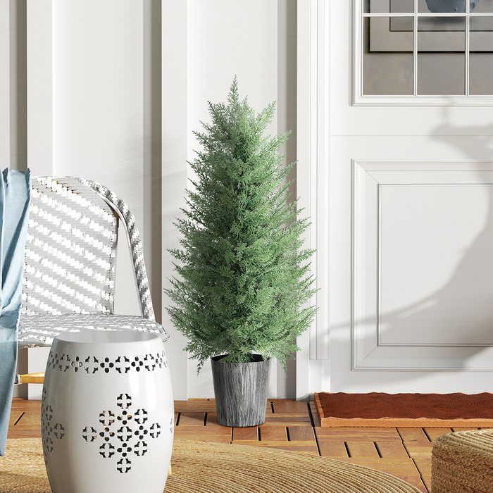 Набір з 2 штучних кипарисових дерев, великі, 90 см. Декоративні штучні рослини з пластику у горщику 15 x 15 x 90 см, зелені.