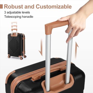 Набір валіз LEADZM 3 шт. з захистом кутів, жорсткий набір валіз-ролерів з ABS, телескопічна ручка, ручна поклажа (чорно-коричневий)