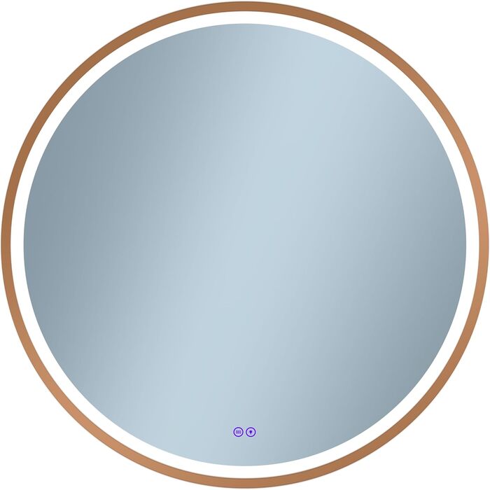 LED дзеркало для ванної кімнати Home Glow круглої форми 80 см з підсвічуванням, антизапарюванням, сенсорним вимикачем та металевим каркасом (червоне золото)