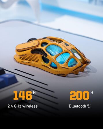 Миша ігрова GravaStar Mercury M1 Pro, 26000 DPI, 4K частота опитування, сенсор PAW3395, 88г, Bluetooth/2.4G/провідне підключення, RGB, 5 програмованих кнопок, Gradient Black (Yellow)