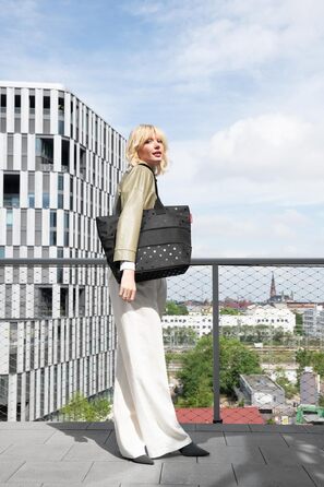 Сумка-шопер Reisenthel Shopper E1 - велика містка сумка для покупок, чорний колір, глянцевий принт Dots