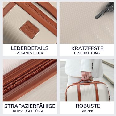 Набір валіз FERGÉ Milano 5-ти частинний (3 розміри) + сумочка для косметики + сумка для подорожей - чорний/бежево-коричневий