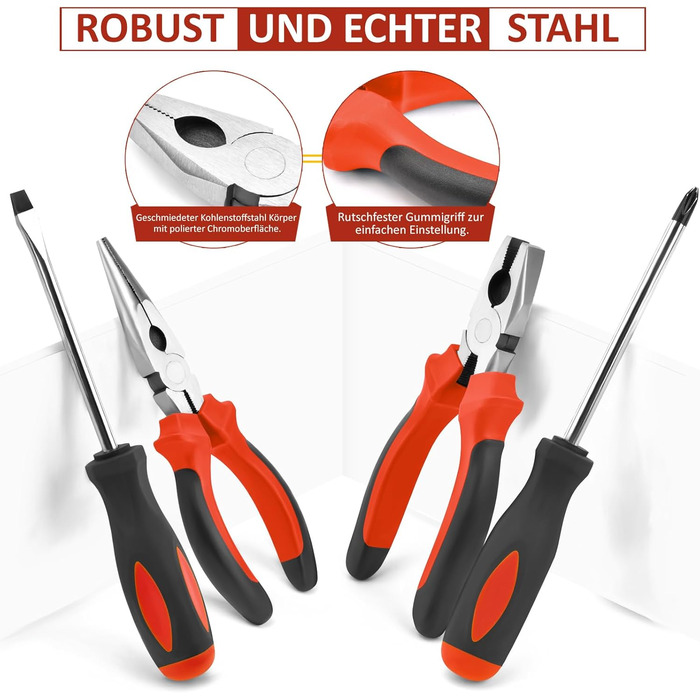 Набір інструментів Sundpey 148 предметів у кейсі: універсальний набір для дому з викруткою-тріскачкою, шестигранниками, плоскогубцями та тестером напруги для чоловіків і жінок (червоний)