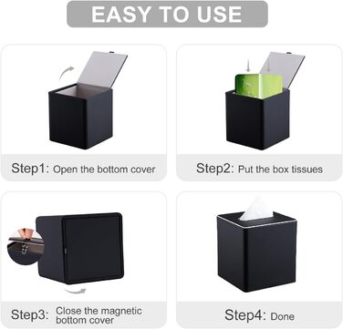 Скляна коробка для серветок KingFOM, чорна, квадратна - для офісу, авто, дому