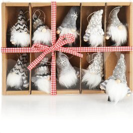 Підвіски Санта-Клауса com-four 9 шт. преміум-класу для різдвяної ялинки, чарівні підвіски у вигляді ялинкових фігурок, різдвяні прикраси (дизайн 64-сірий)