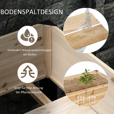 Високий грядок з ящиком для рослин, квітник, горщик для квітів, грядка для трав з тканиною, масивне дерево, сталь, натуральний+чорний колір, розмір 120 x 60 x 74 см