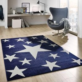 Килим з коротким ворсом Stars Blue White 160x230 см для підліткових кімнат, дитячих кімнат, віталень