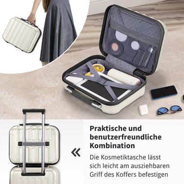 Набір валіз LALAHO 2 шт. з косметичною сумкою, міцний корпус ABS+PC, телескопічний ручка, ручна поклажа, градієнтний дизайн (бежево-білий), набір валіз 2 шт.