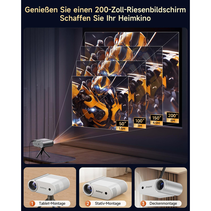 Міні проєктор Beamer Bluetooth WiFi 1080P: Підтримка iPhone/Android, HDMI, USB, Fire Stick, PS5. Компактний проєктор для телефону, фільмів, дому та відпочинку на природі