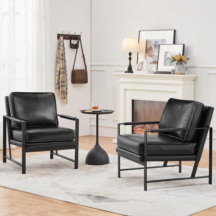 Крісло-реклайнер Yaheetech Retro з металевим каркасом та штучною шкірою (2 шт., чорний)