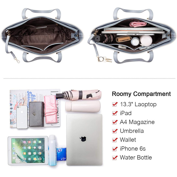 LOVEVOOK Сумка-шоппер для жінок, велика жіноча сумка, шкіряна сумка LOVEVOOK, 3-частинний набір (світло-сірий/темно-сірий)